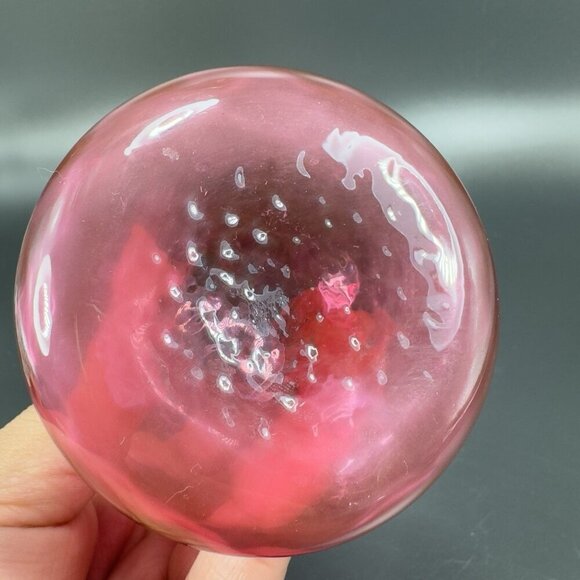 Antique Cranberry Art Glass Vase Wavy Ruffled Top Bud Vase Hand Blown Textured - Picture 6 of 11